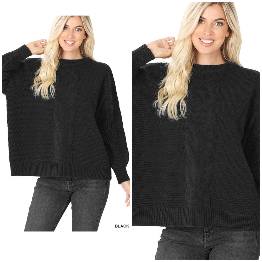 Cozy Chic Oversized Classic Black Knitted Crew Neck Sweater